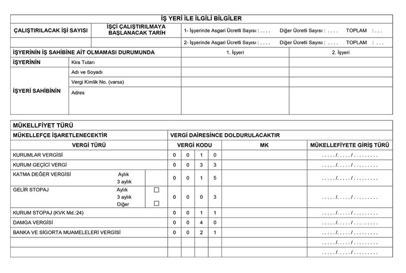 İşyeri tescil bİlgİlerİ formu